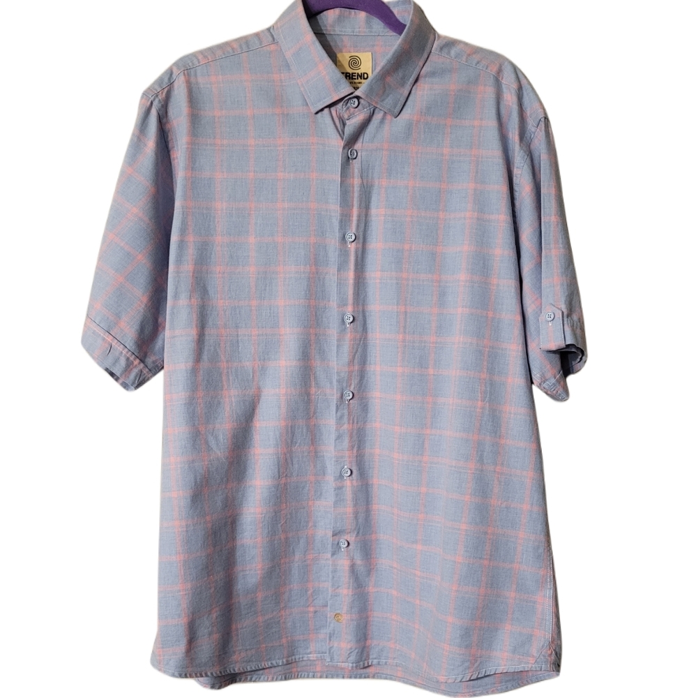 Trend Men's Short-sleeve Button-down Size XL Blue & Pink
